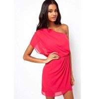 Vestido gasa una manga fucsia talla M/L