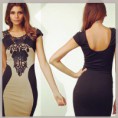 Vestido stretch negro beige con encaje. Talla M